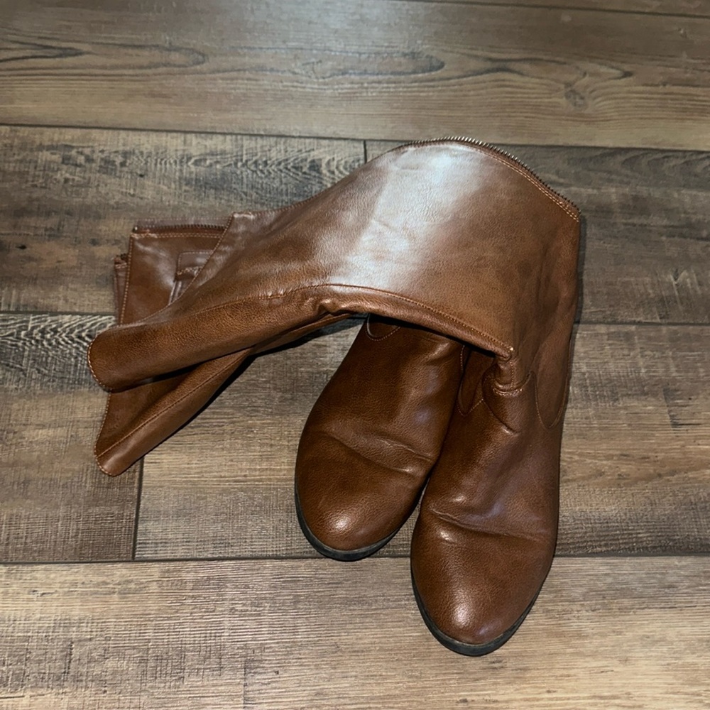 Tan wide calf boots